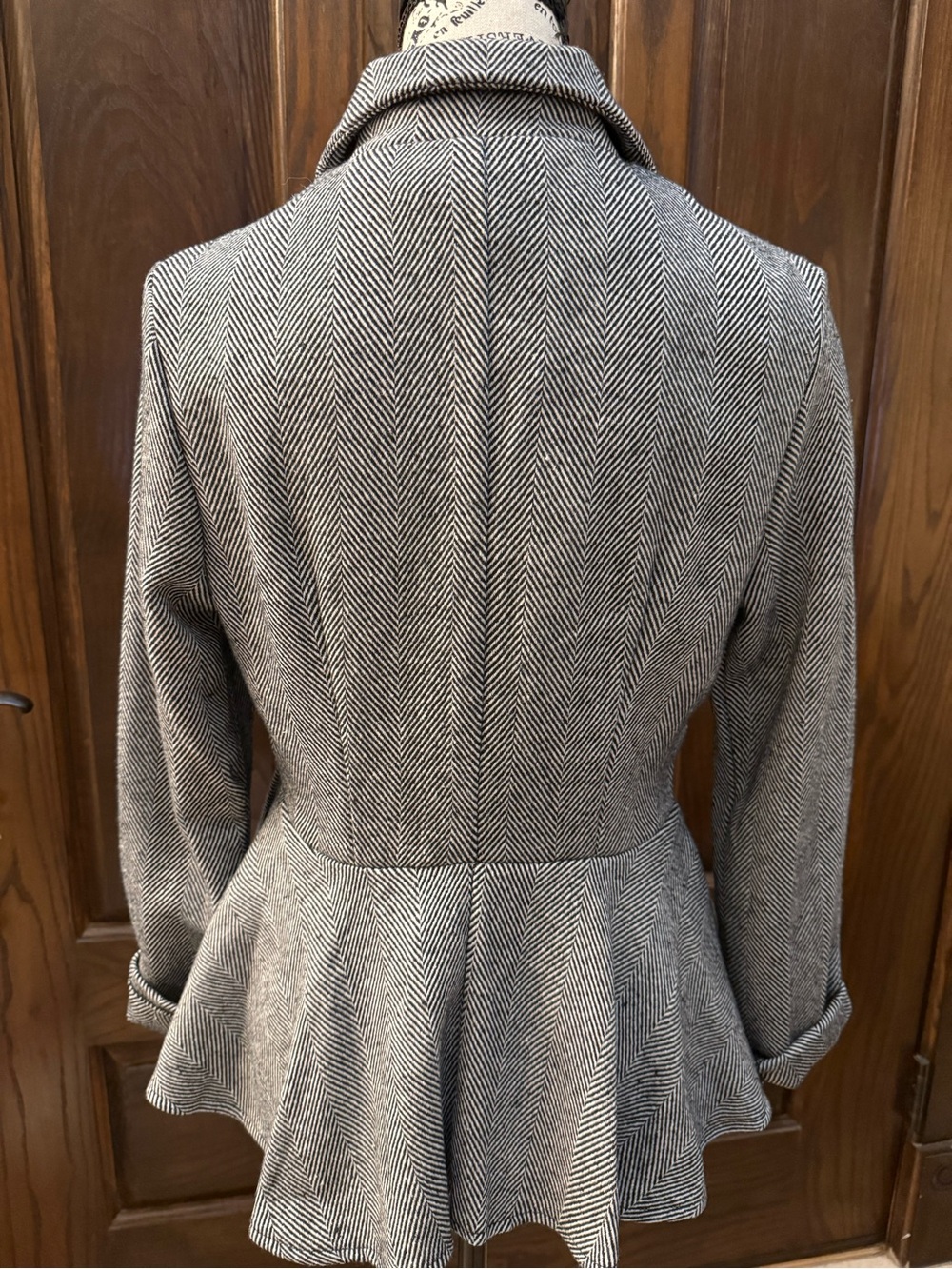 SHEIN Gray Herringbone Peplum Blazer with Gold Buttons - Picture 11 of 16
